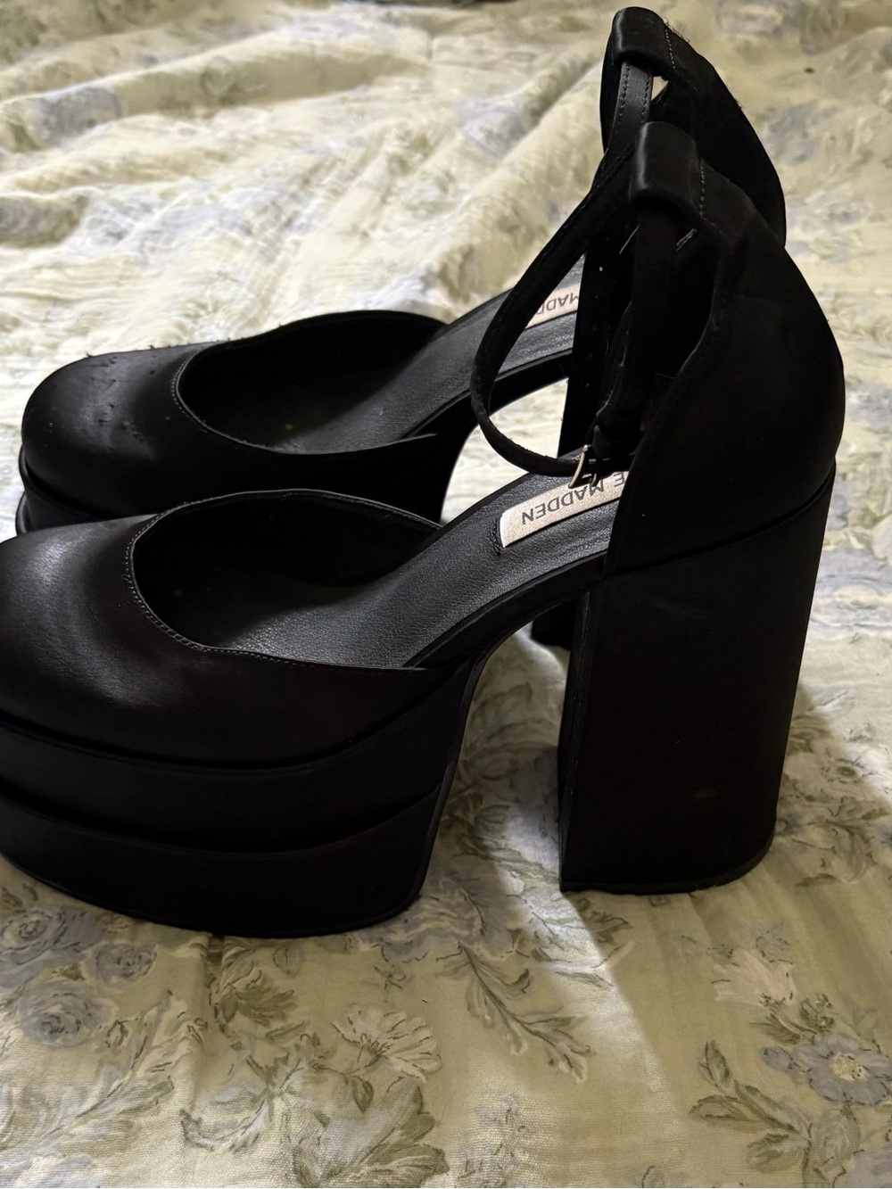 Steve Madden Black Chunky Platform Ankle-Strap Pumps - Picture 3 of 4
